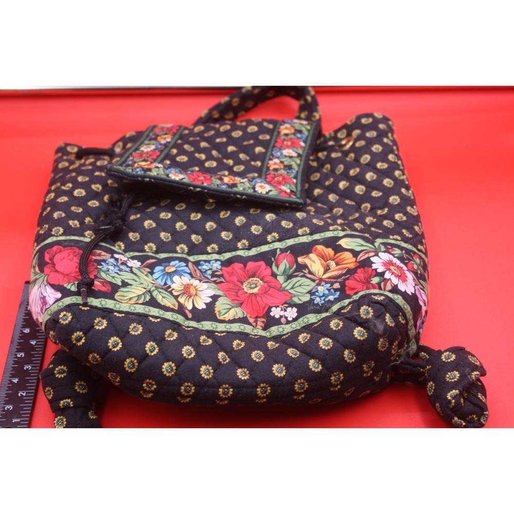 Vera Bradley Vtg Little Betsy Backsack Vibrant Black Retired Pattern/Sunflowers